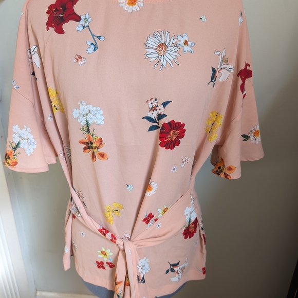 Pleione Pink Cream Tie Front Blouse - Picture 2 of 10